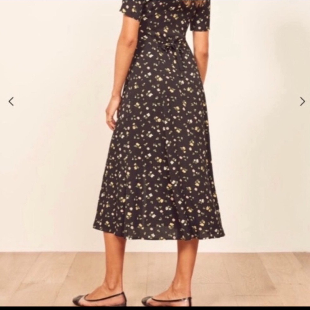 Reformation Dress Womens 4 Black Floral V-Neck Short Sleeve Button Front‎ Midi - Picture 15 of 15